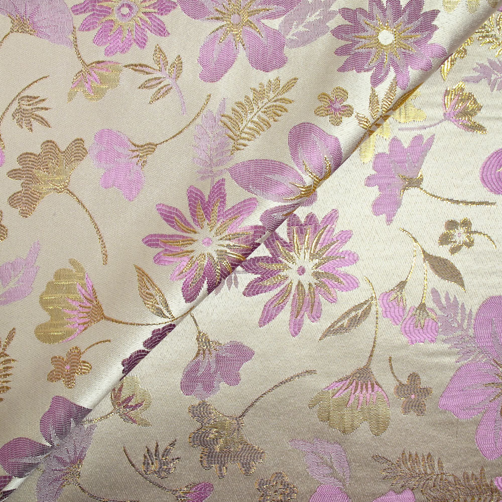 Brocart lamé éclat de fleurs doré et mauve