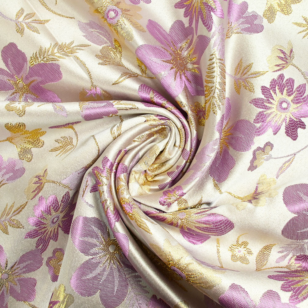 Brocart lamé éclat de fleurs doré et mauve - Image 2