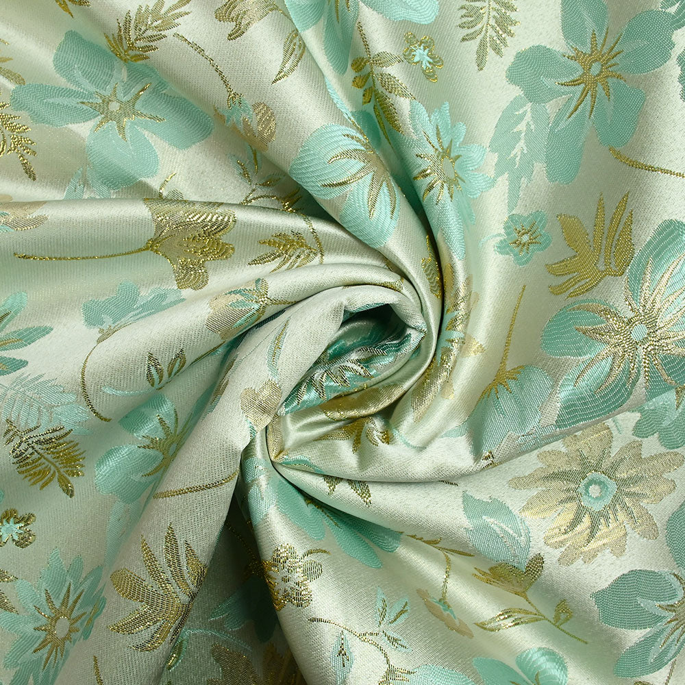 Brocart lamé éclat de fleurs doré et vert d'eau - Image 2