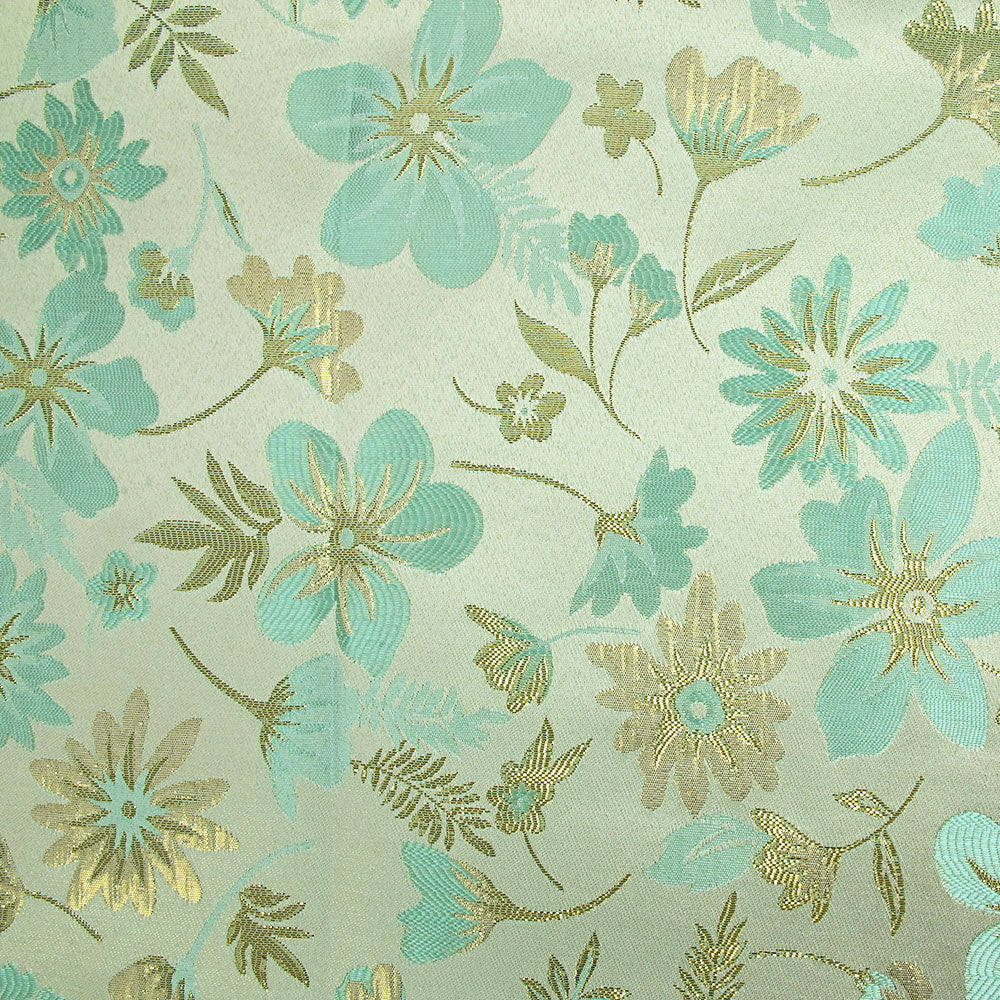 Brocart lamé éclat de fleurs doré et vert d'eau - Image 5