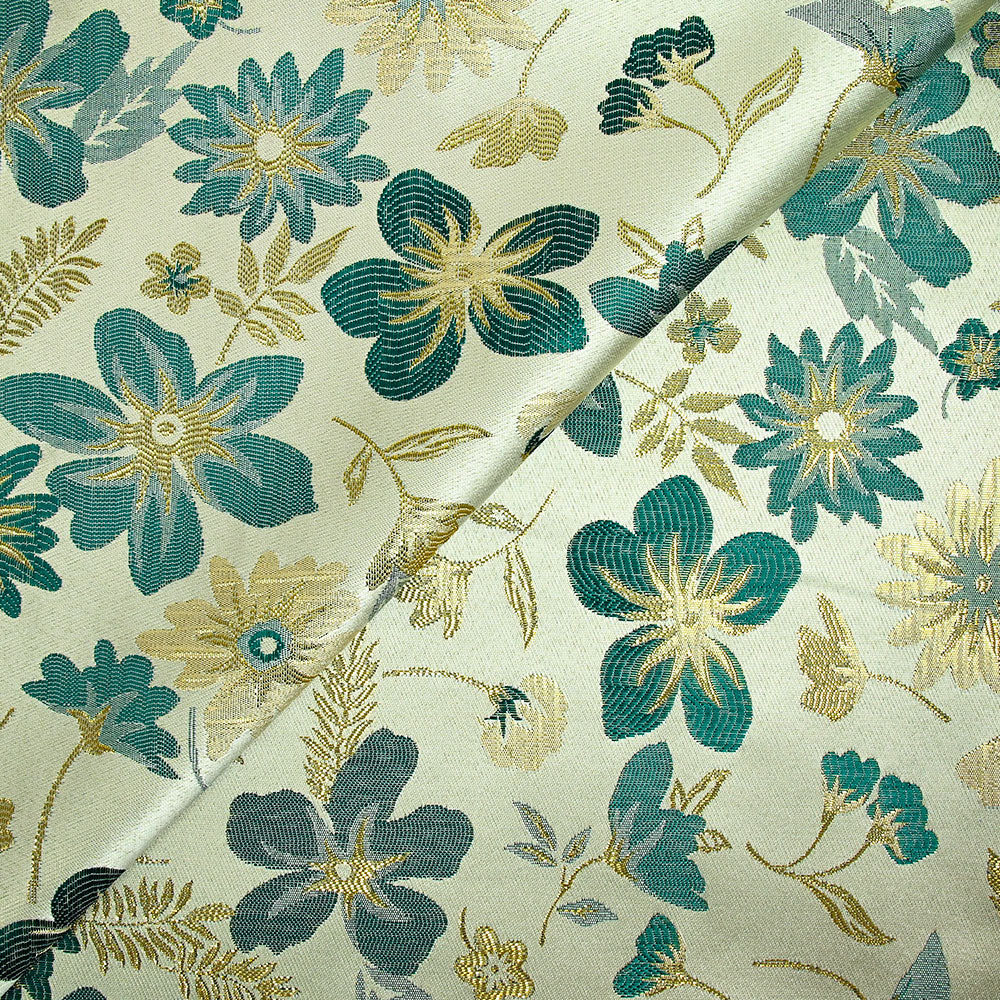 Brocart lamé éclat de fleurs doré et vert viride