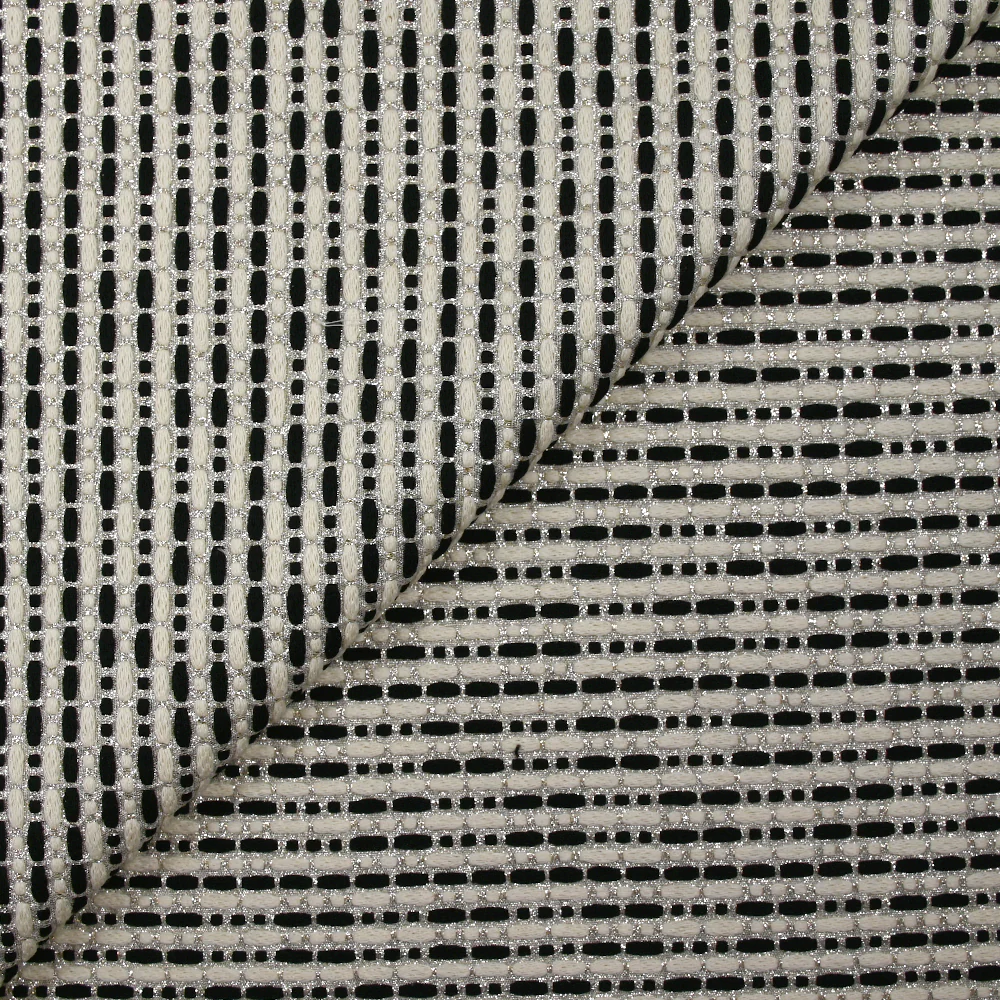 Brocart polycoton rayé Coline noir et blanc cassé