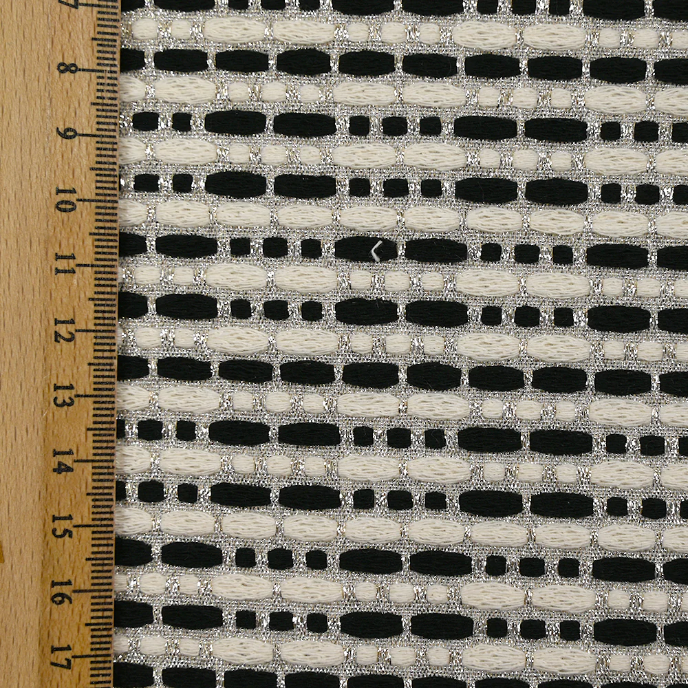 Brocart polycoton rayé Coline noir et blanc cassé - Image 3