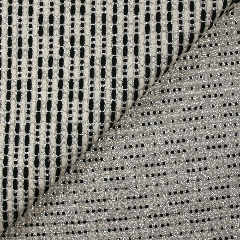 Brocart polycoton rayé Coline noir et blanc cassé - Image 5