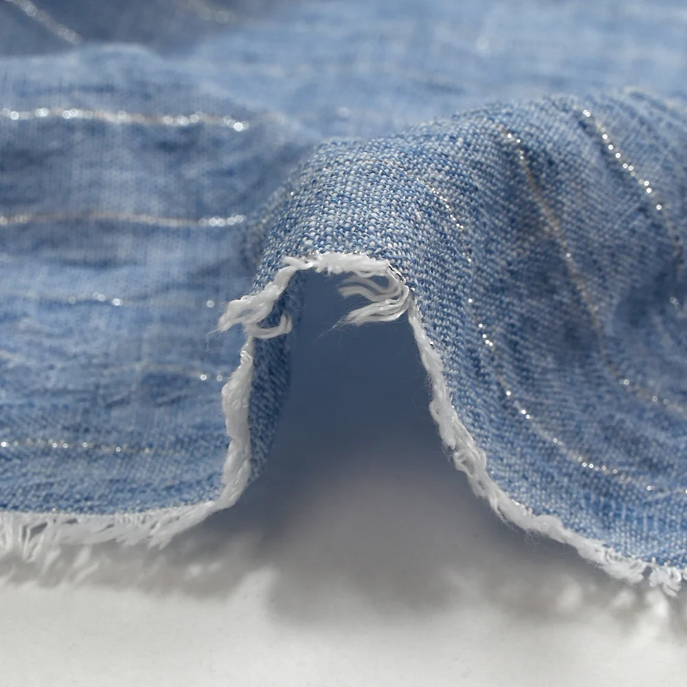 Chambray rayure Lurex Manon fond bleu - Image 6