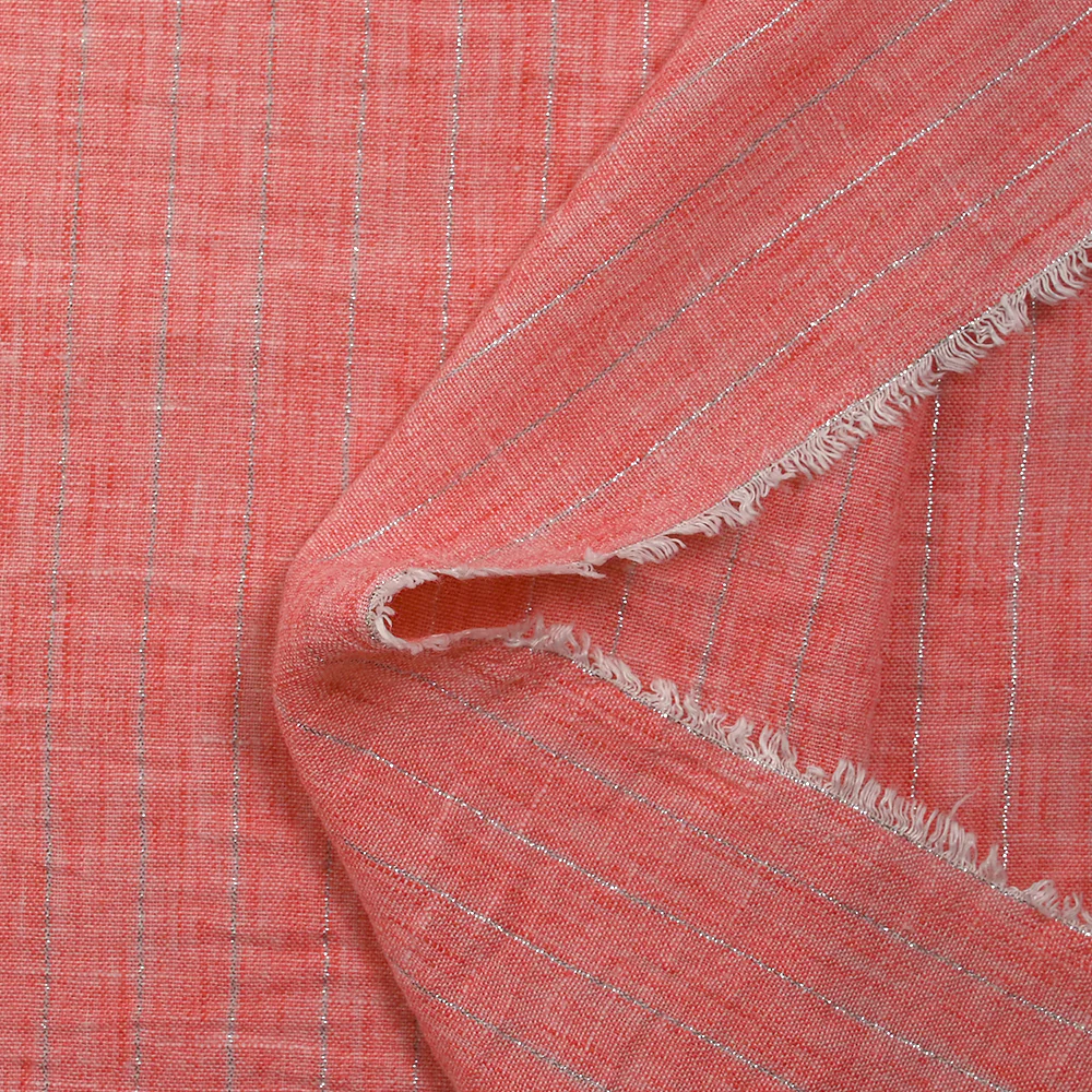 Chambray rayure Lurex Manon fond corail - Image 5
