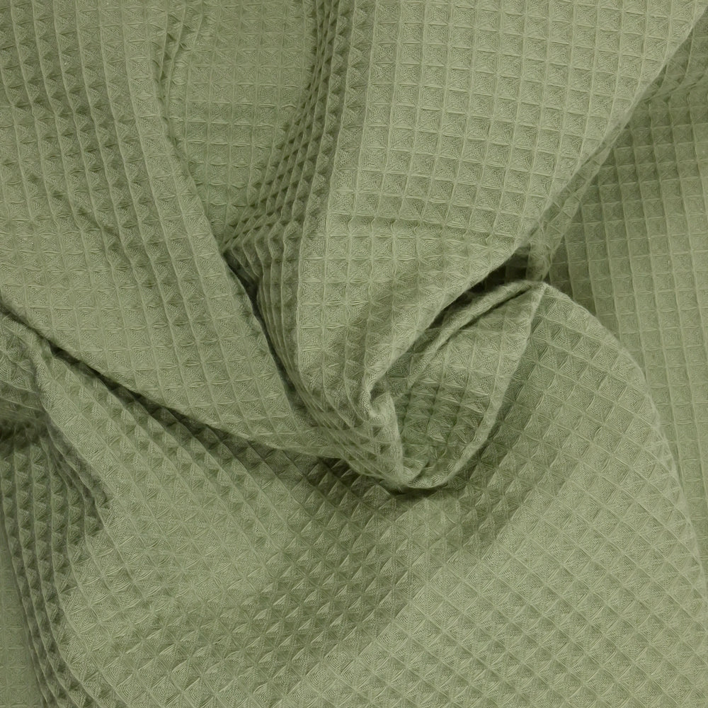 Coton 100% nid d'abeille kaki - Image 2