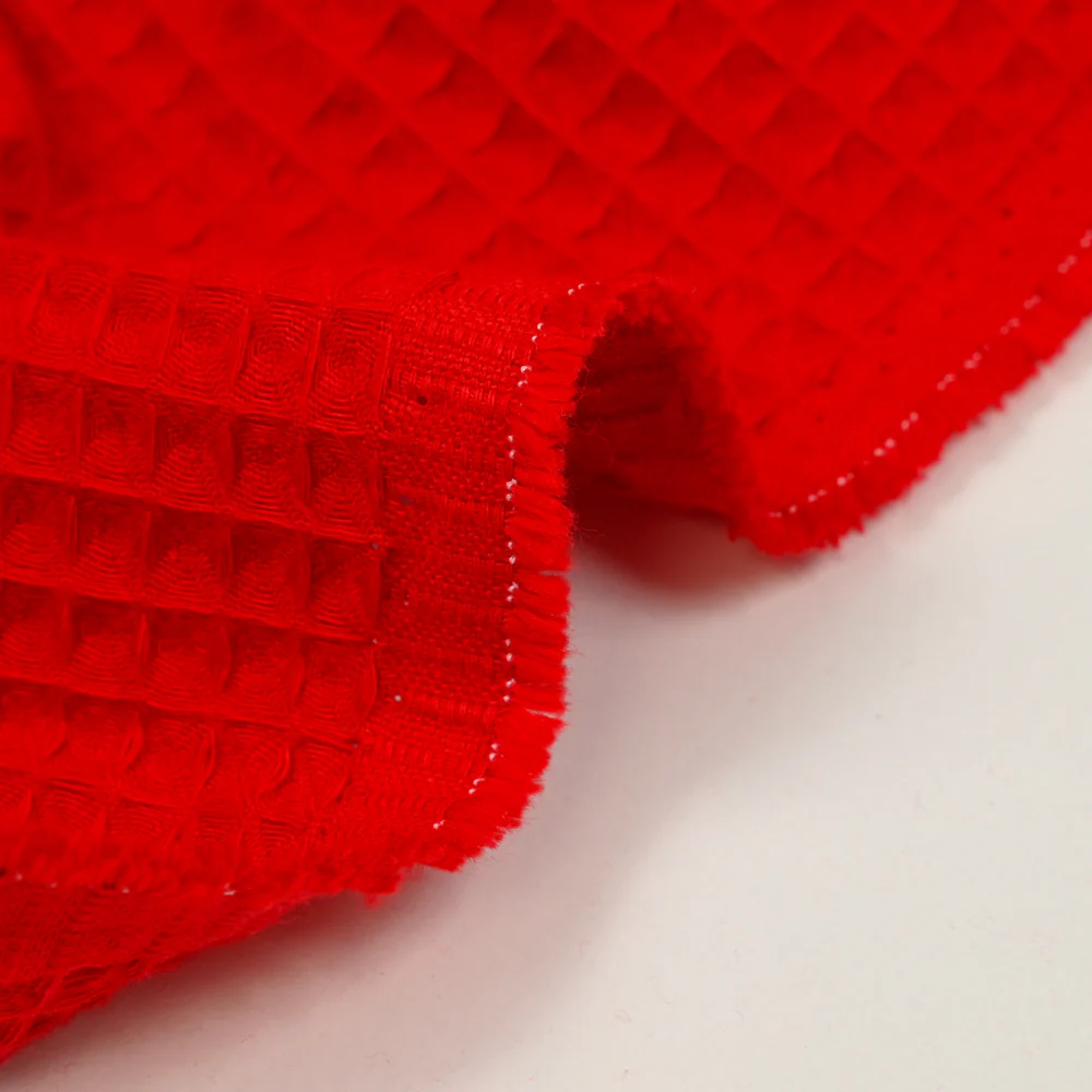 Coton 100% nid d'abeille rouge - Image 5