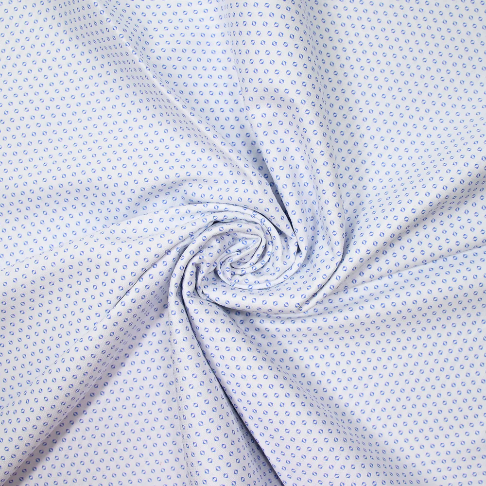 Coton chemise mini géométrique bleu clair fond blanc - Image 2