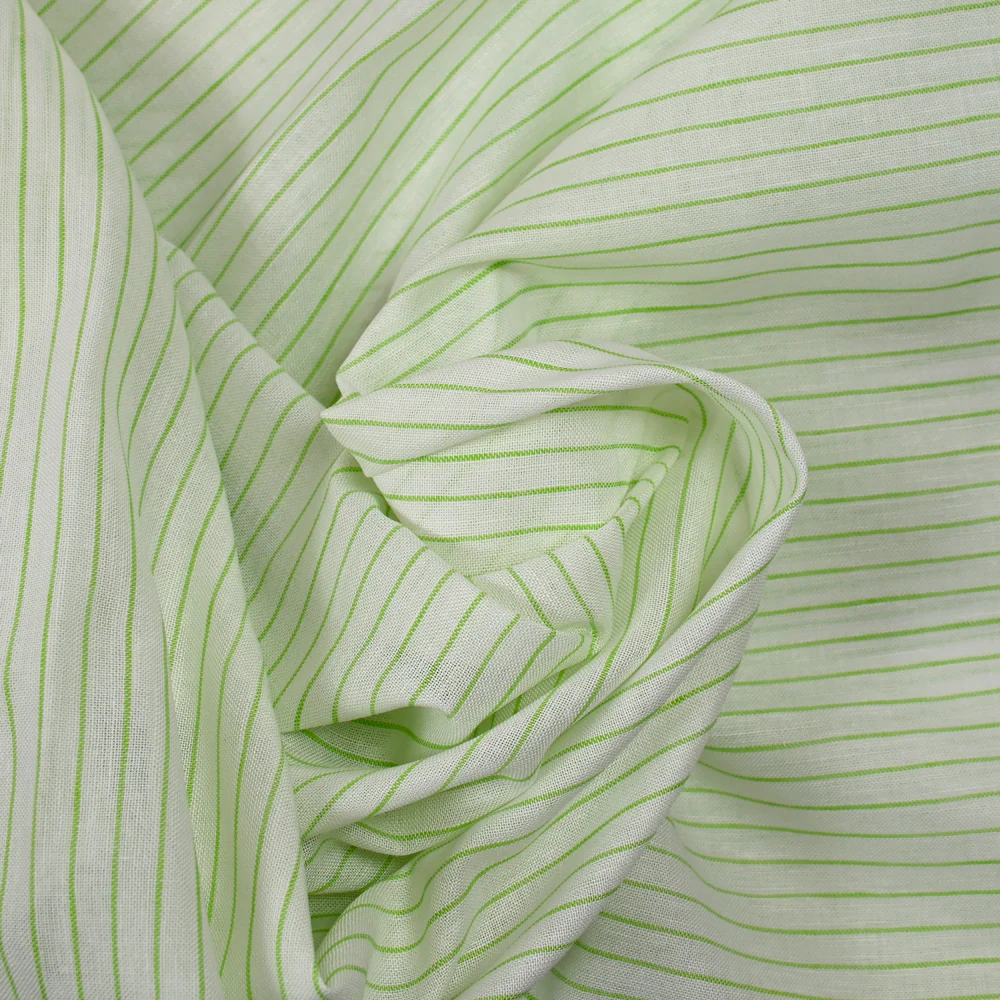 Coton fin tissé-teint rayé 1mm vert fond blanc - Image 2