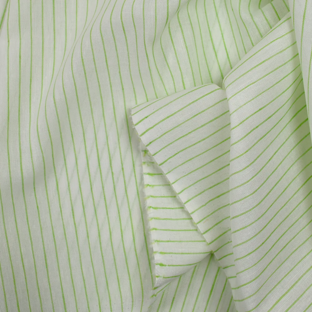 Coton fin tissé-teint rayé 1mm vert fond blanc - Image 3