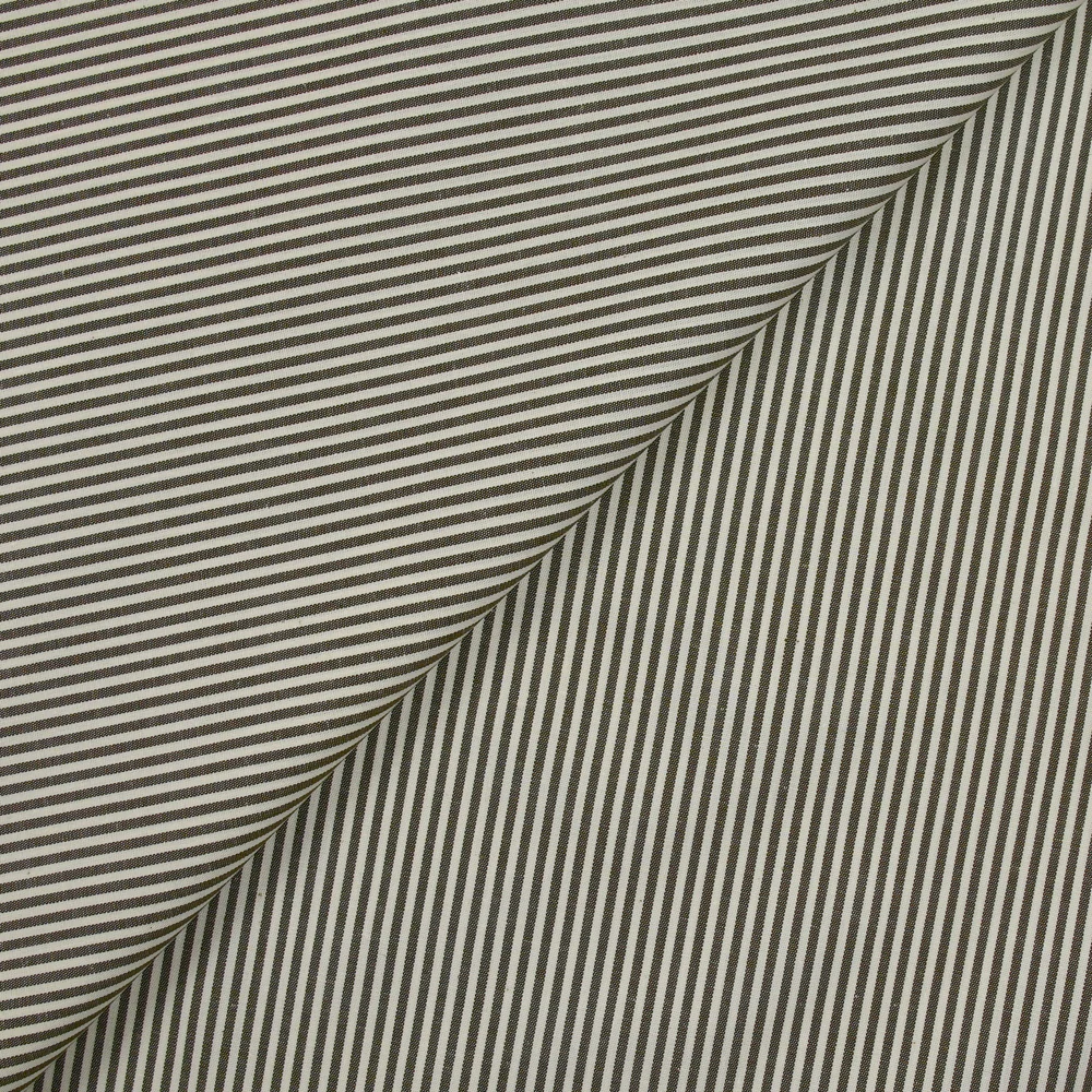Coton fin tissé-teint Sophie rayé 2mm fond kaki