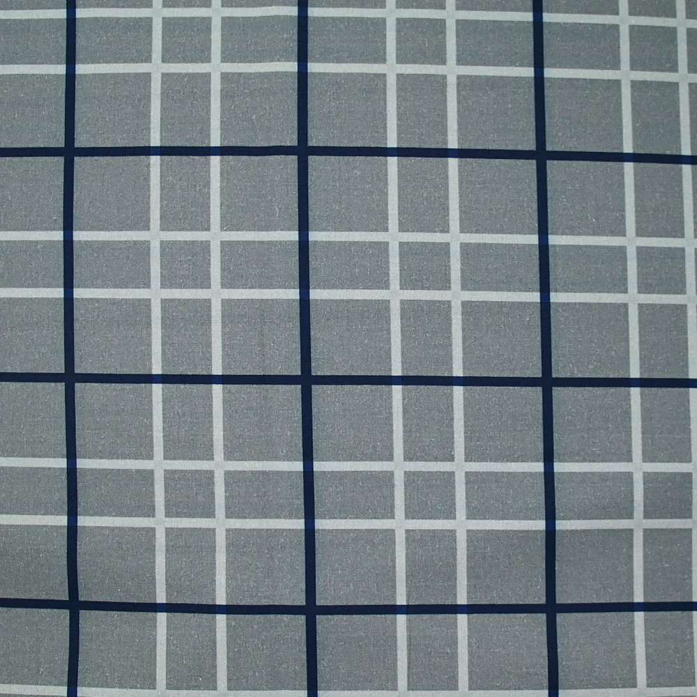 Coton imprimé à carreaux marine fond gris
