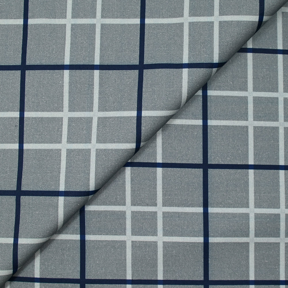 Coton imprimé à carreaux marine fond gris - Image 4