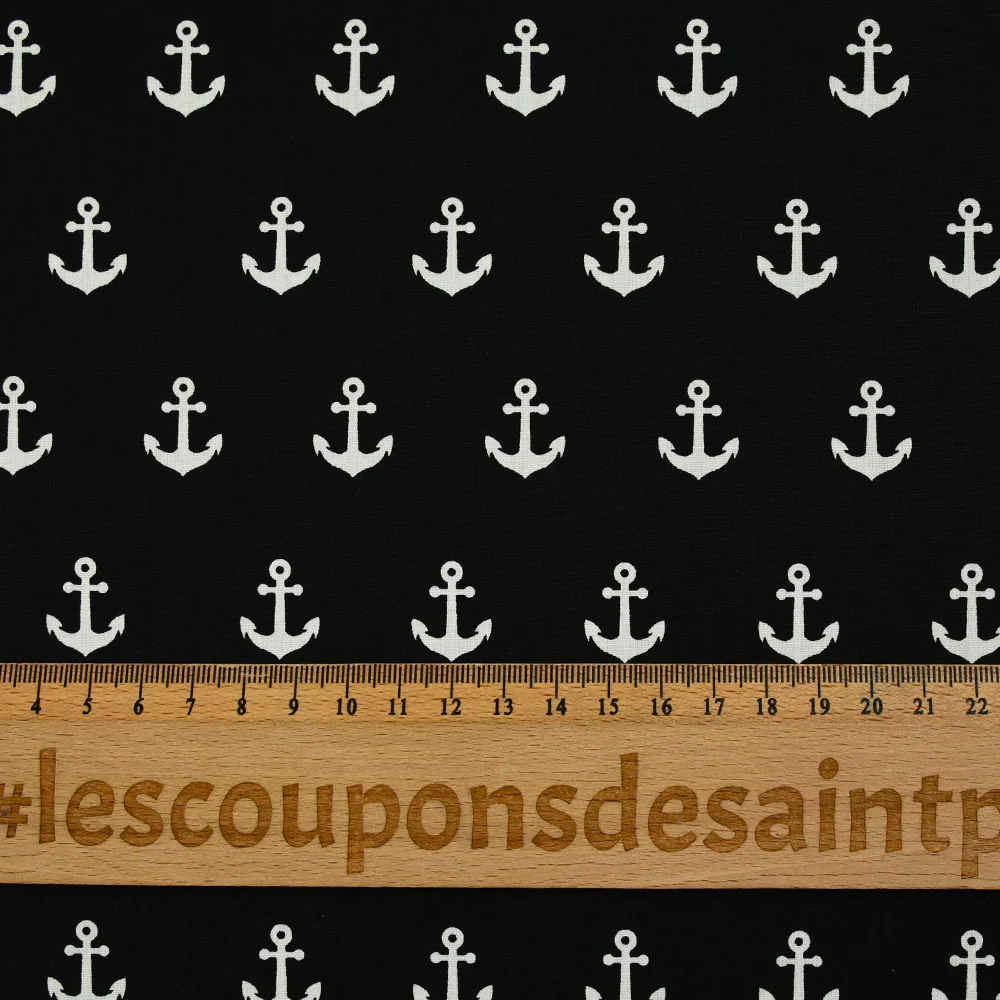 Coton imprimé ancre marine blanche fond noir - Image 3