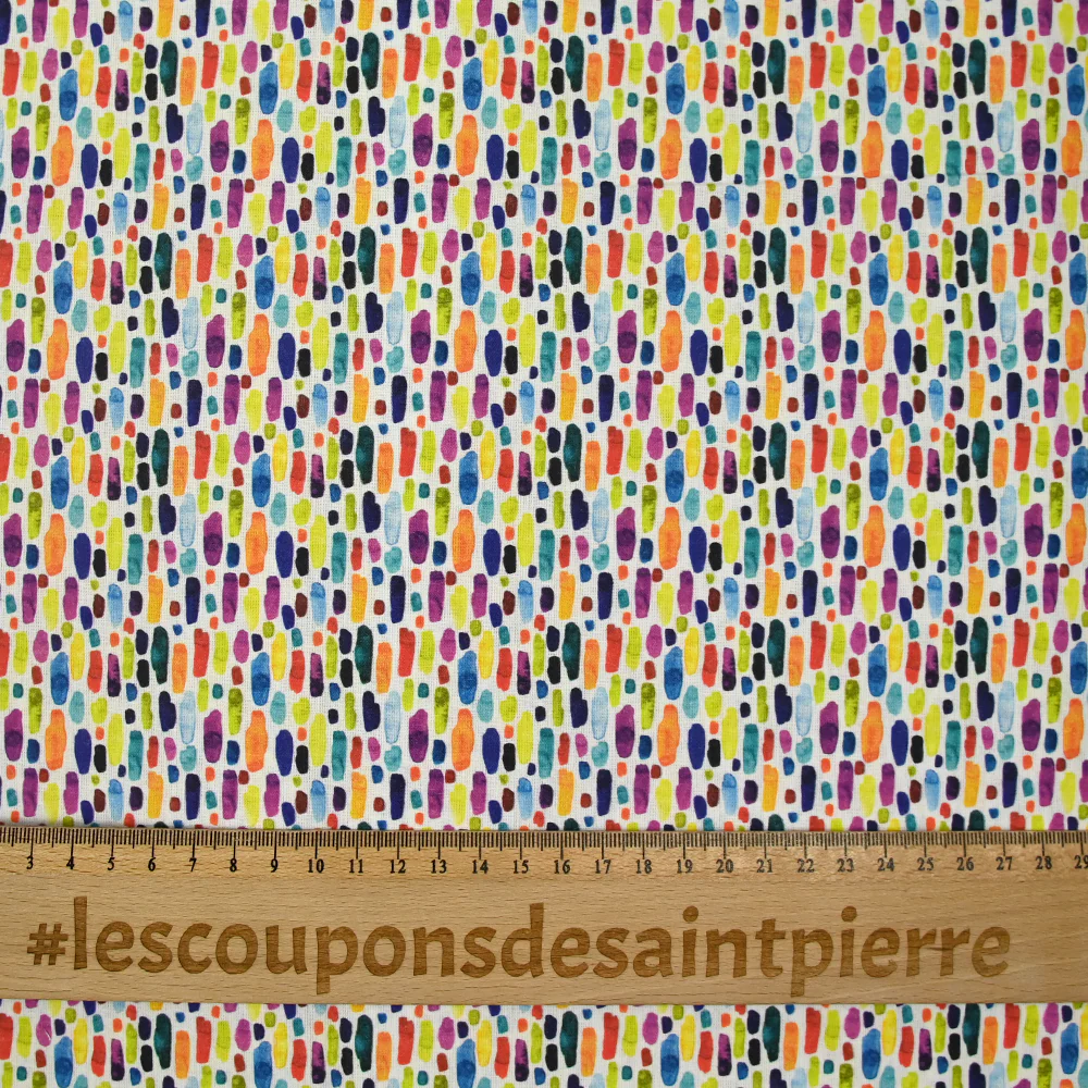 Coton imprimé briques multicolore fond blanc - Image 3