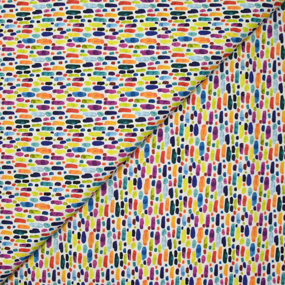 Coton imprimé briques multicolore fond blanc - Image 4