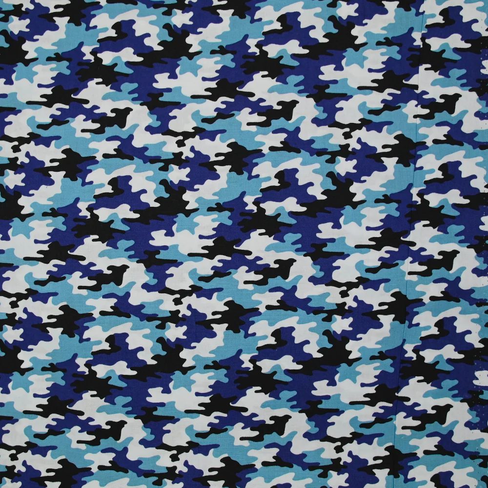 Coton imprimé camouflage bleu