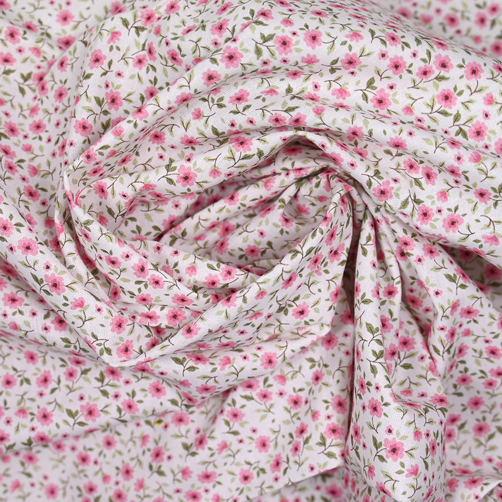 Coton imprimĂ© champĂȘtre rose fond blanc - Image 2