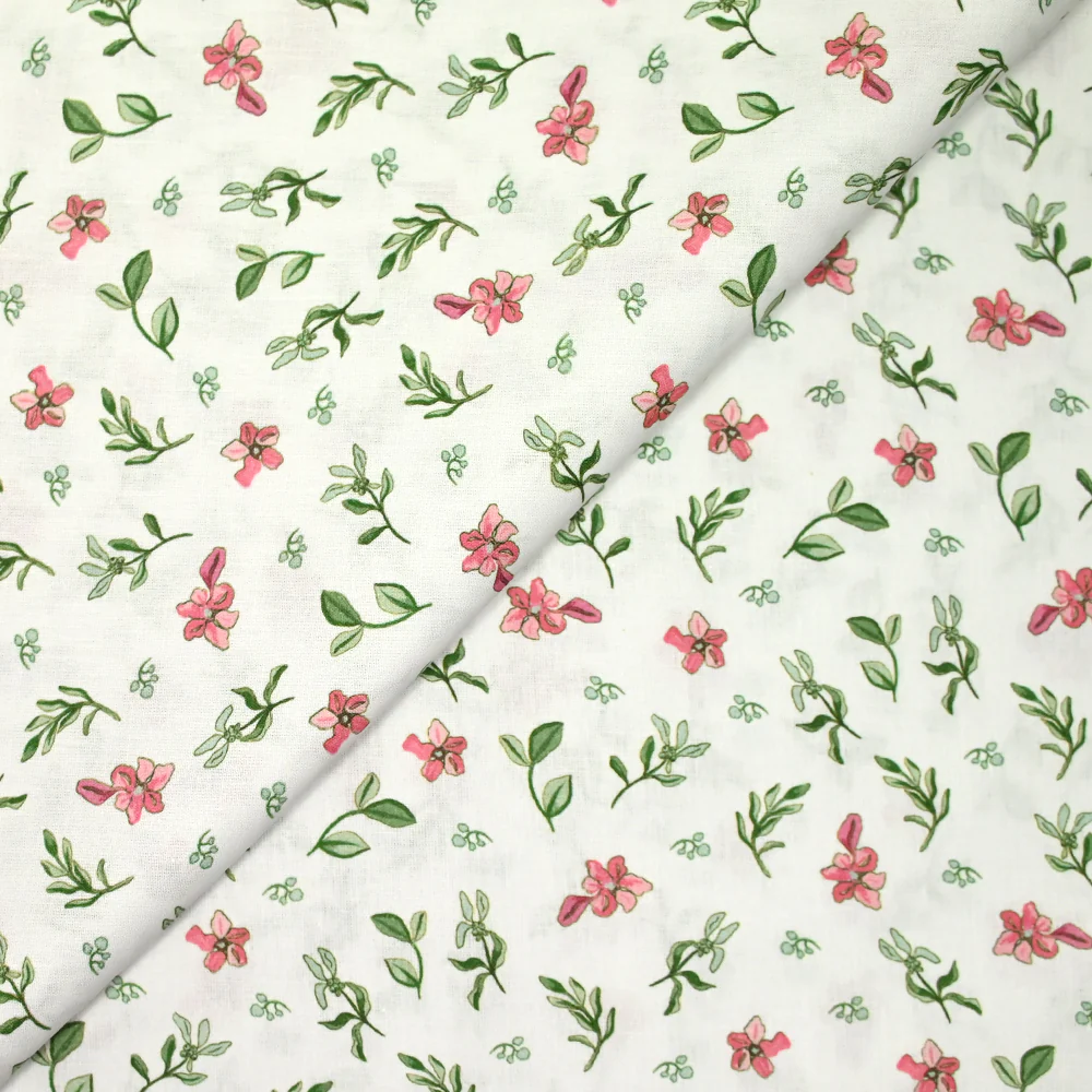 Coton imprimé envole céleste rose et vert fond blanc - Image 4