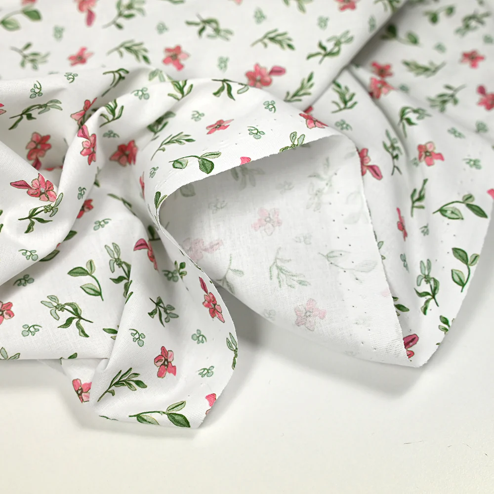 Coton imprimé envole céleste rose et vert fond blanc - Image 5