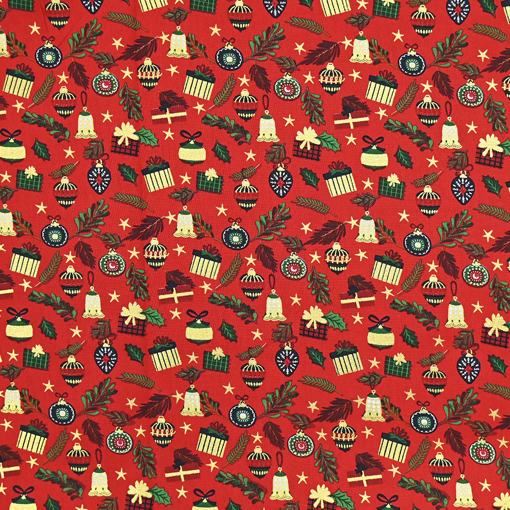 Coton imprimé et doré accessoires fond rouge