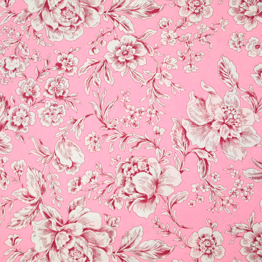 Coton imprimé fleurs fond rose