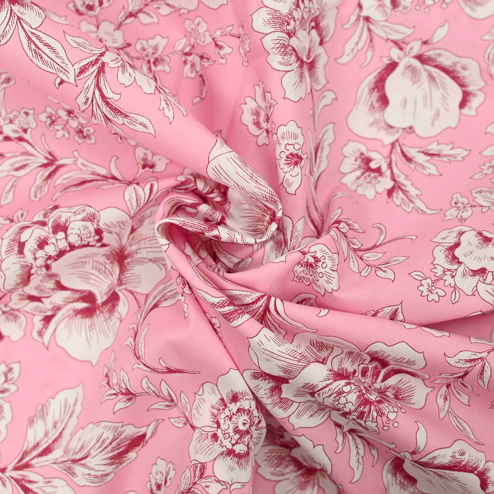 Coton imprimé fleurs fond rose - Image 2