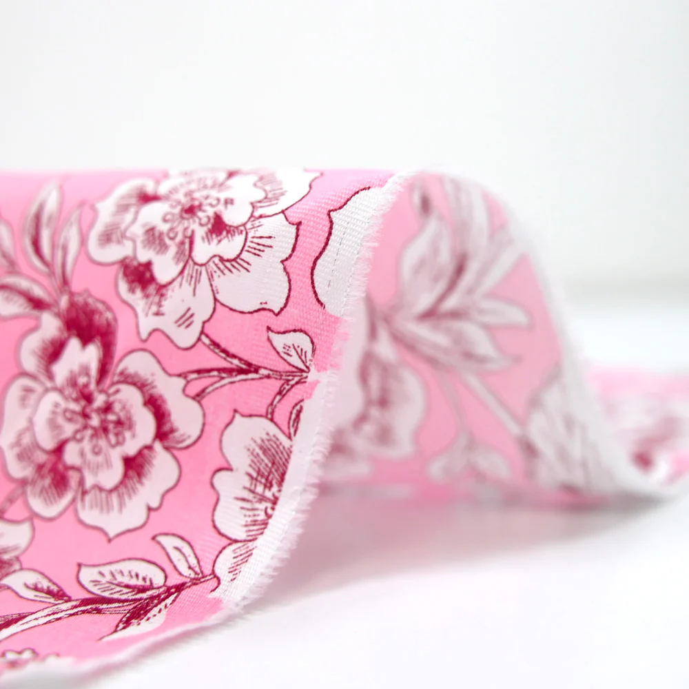 Coton imprimé fleurs fond rose - Image 5