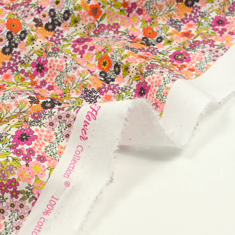 Coton imprimé Matilde fleurs orange et fuchsia au mètre - Image 5