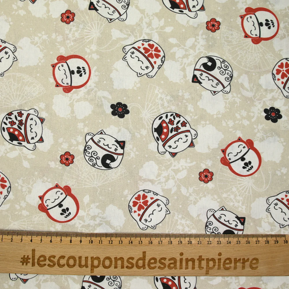 Coton imprimé miaou miaou fond beige - Image 3