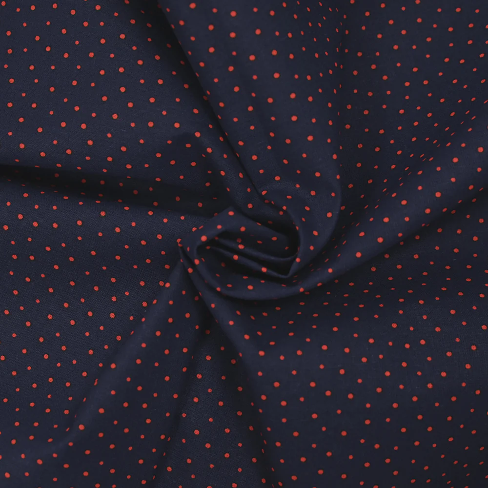 Coton imprimé pois rouge fond marine - Image 2