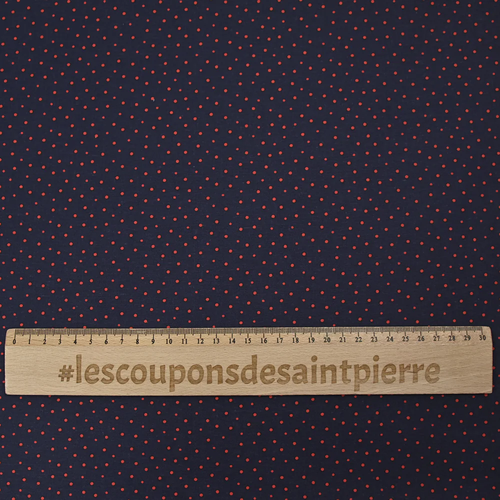 Coton imprimé pois rouge fond marine - Image 3