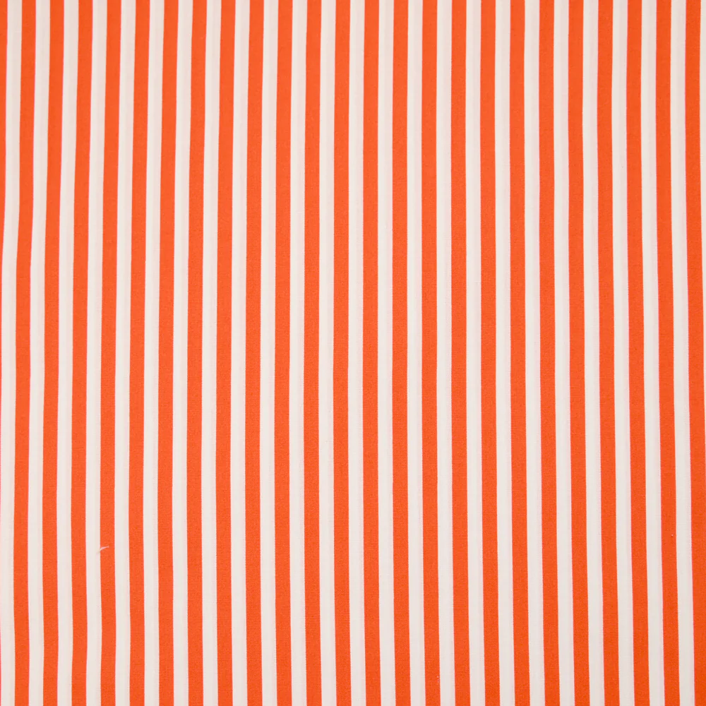 Coton imprimé rayure 5 mm orange et blanc