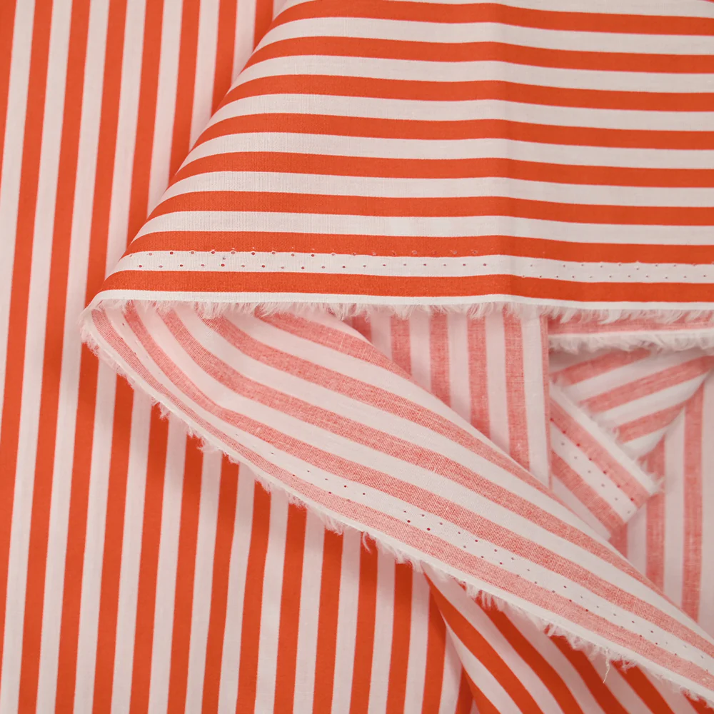 Coton imprimé rayure 5 mm orange et blanc - Image 4