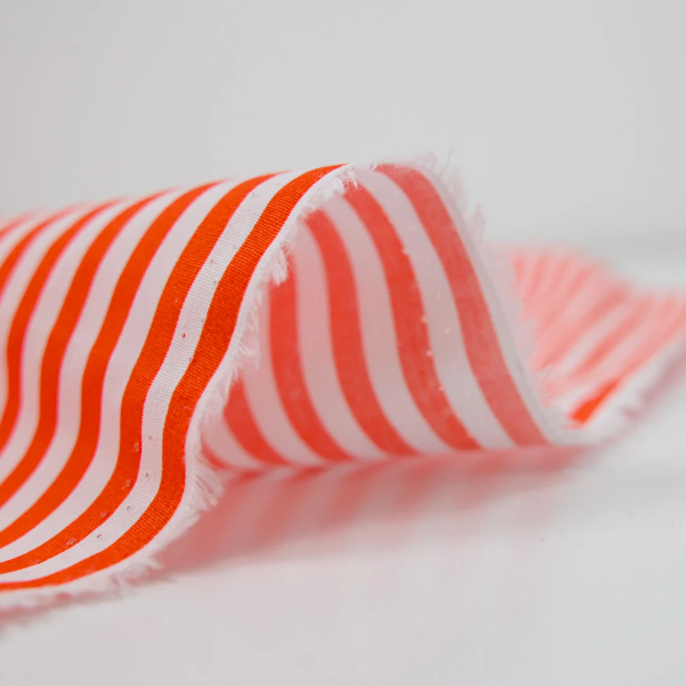 Coton imprimé rayure 5 mm orange et blanc - Image 5