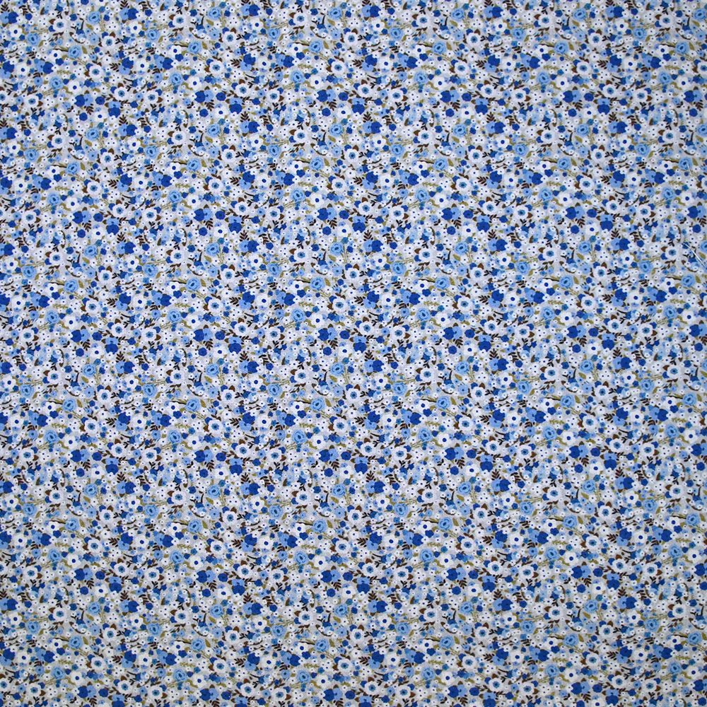 Coton imprimé s'épanouir bleu, blanc et vert