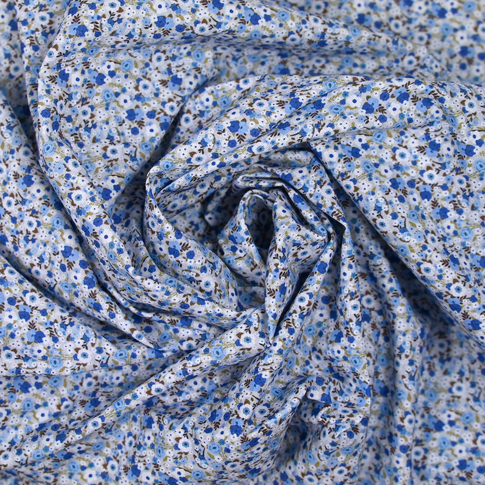 Coton imprimé s'épanouir bleu, blanc et vert - Image 2