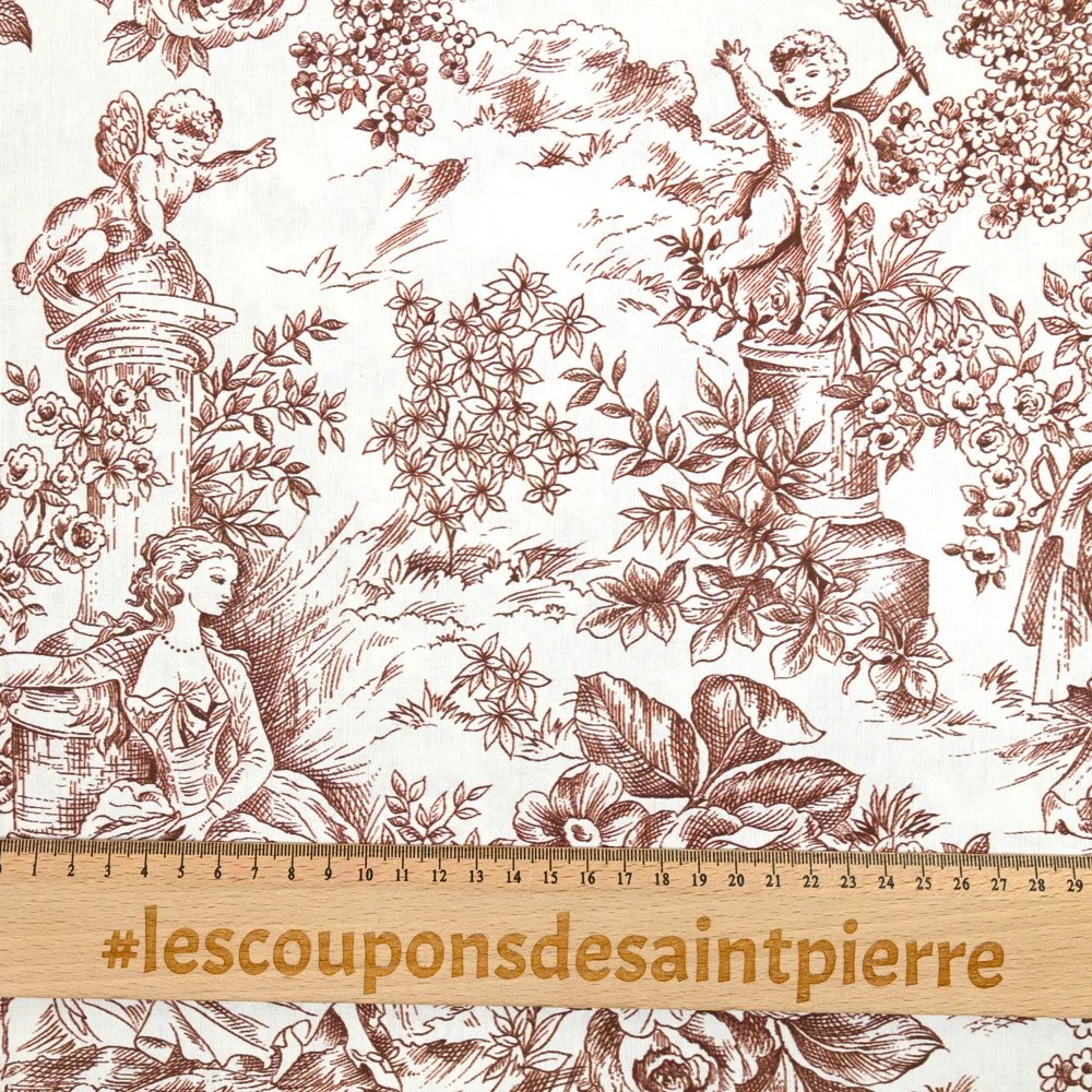 Coton imprimé toile de jouy marron - Image 3