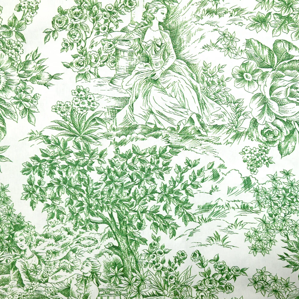 Coton imprimé toile de jouy vert