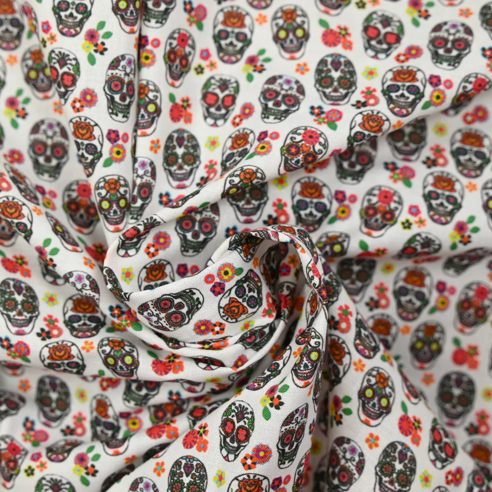 Coton imprimé Día de Muertos fond blanc - Image 2