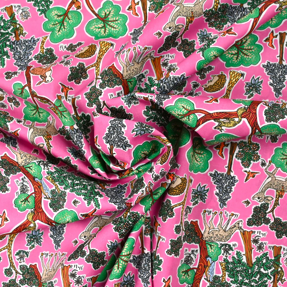 Coton liberty ® Doe a Deer vert fond rose au mètre - Image 3