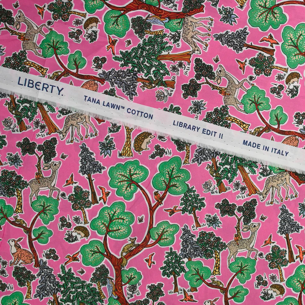 Coton liberty ® Doe a Deer vert fond rose au mètre - Image 5