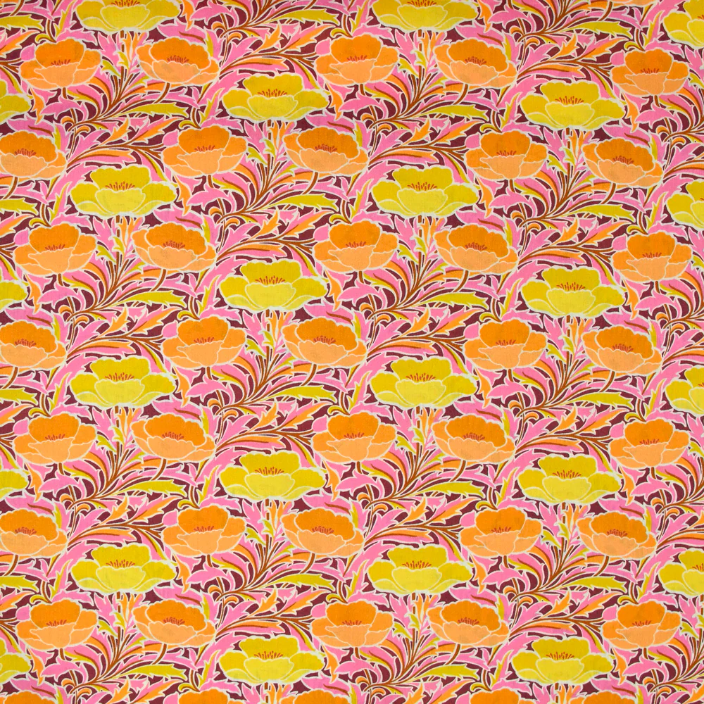 Coton liberty ® Poppy Canopy orange et jaune au mètre