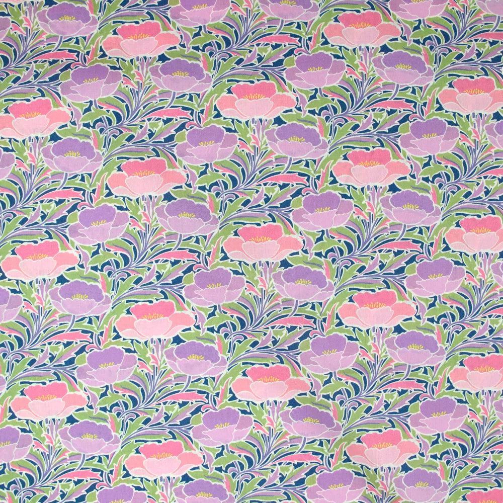Coton liberty ® Poppy Canopy parme et rose au mètre