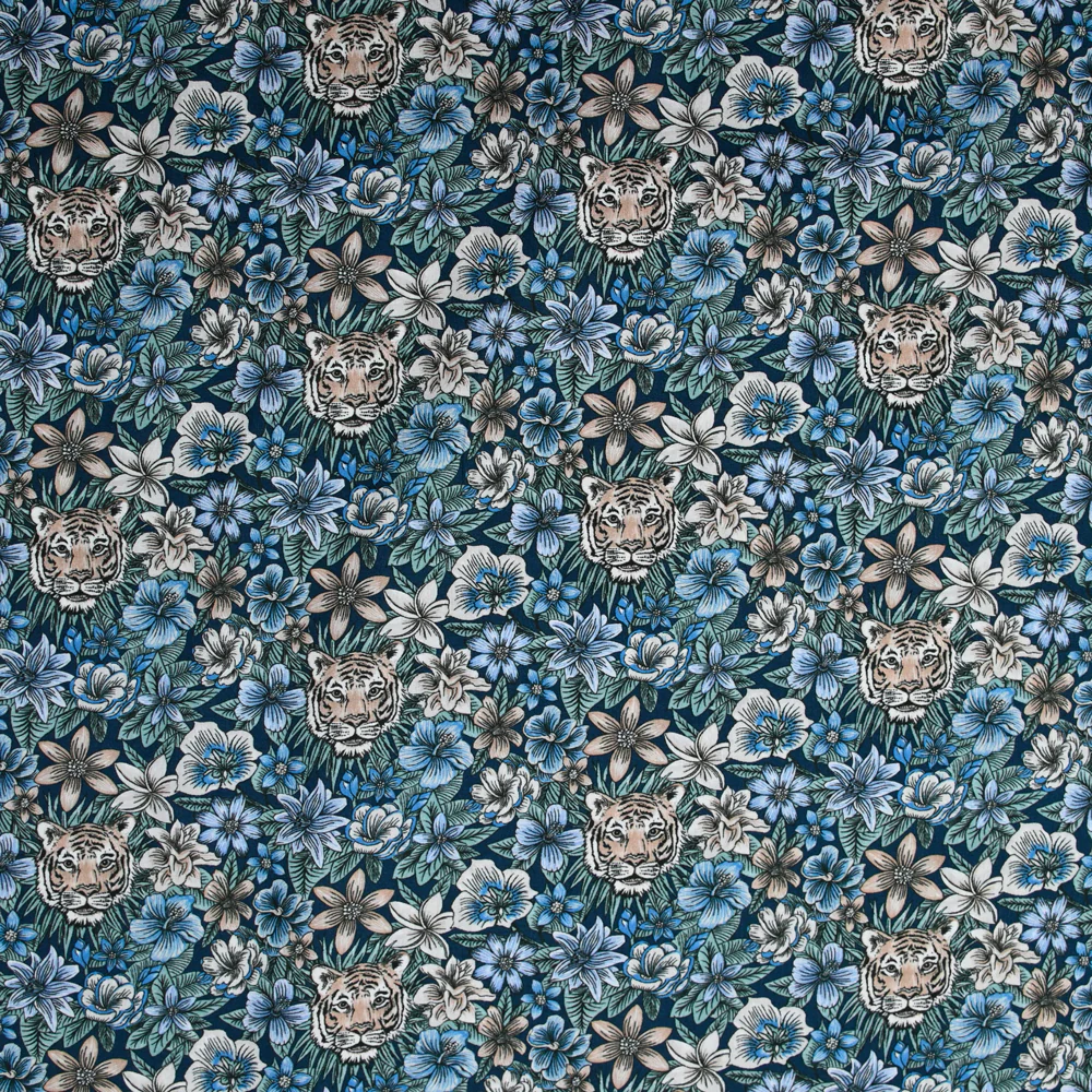 Coton liberty ® Scotty’s Tiger bleu au mètre