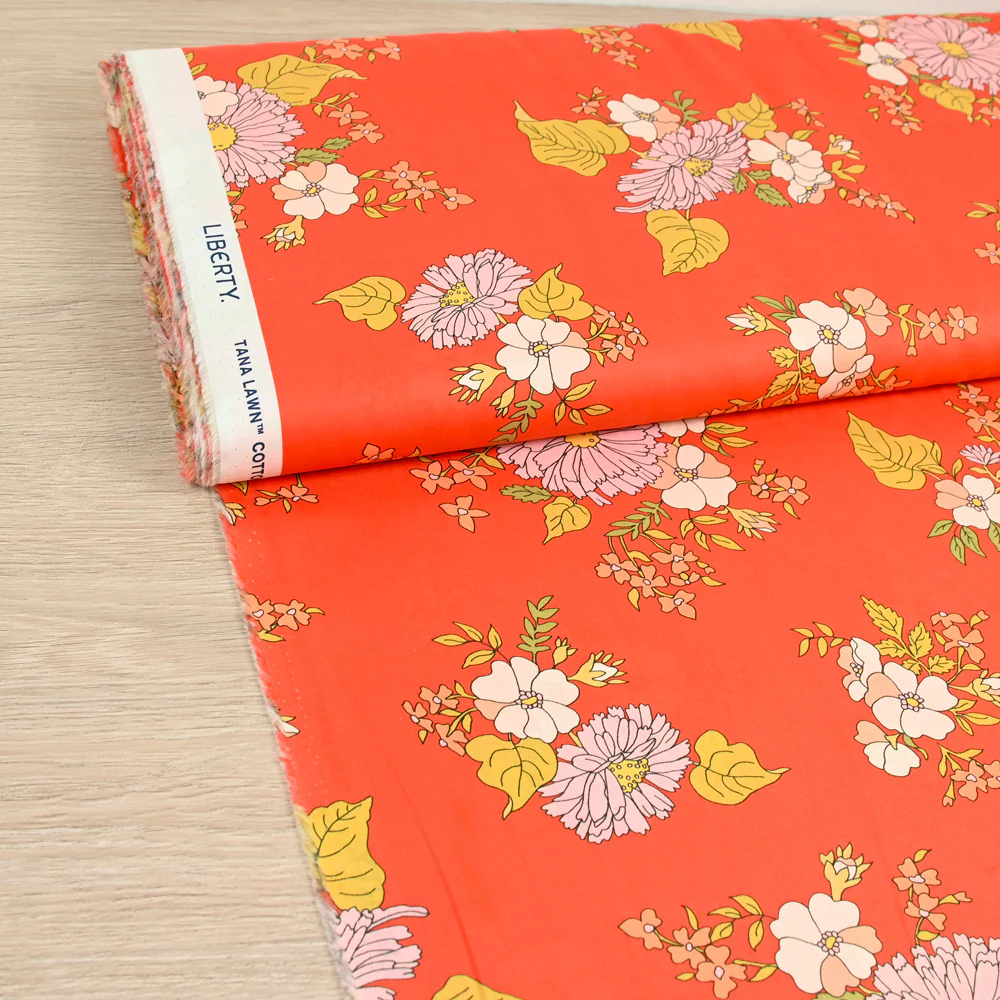 Coton liberty ® Tropical Sprig fond corail au mètre - Image 2