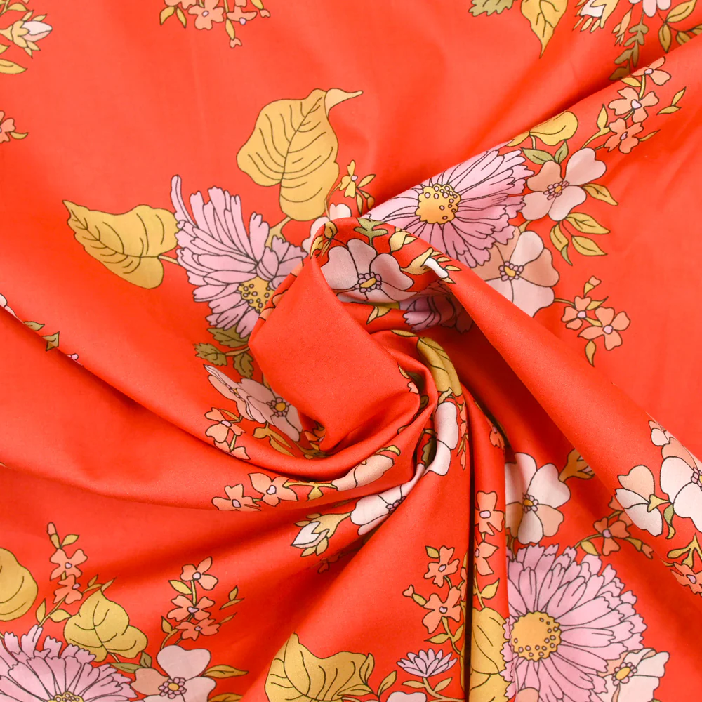 Coton liberty ® Tropical Sprig fond corail au mètre - Image 3