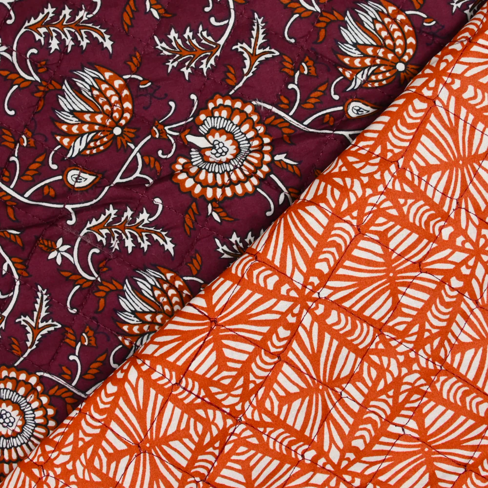 Coton matelassé double face Amayra camel et grenat au mètre