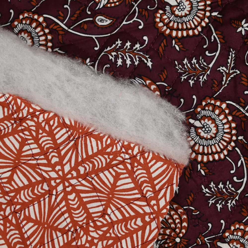 Coton matelassé double face Amayra camel et grenat au mètre - Image 8